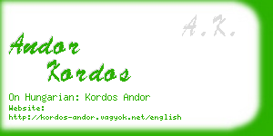 andor kordos business card